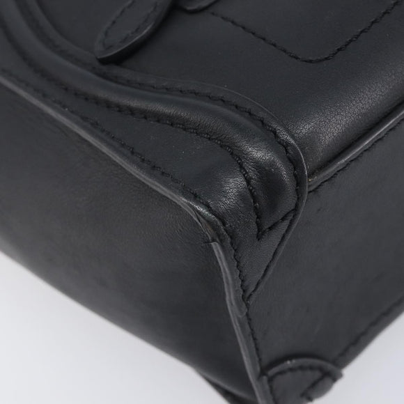 CELINE Luggage Nano shopper Hand Bag Leather 2way Black Gold Auth 211515V