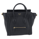 CELINE Luggage Nano shopper Hand Bag Leather 2way Black Gold Auth 211515V-2