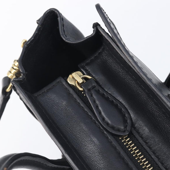 CELINE Luggage Nano shopper Hand Bag Leather 2way Black Gold Auth 211515V