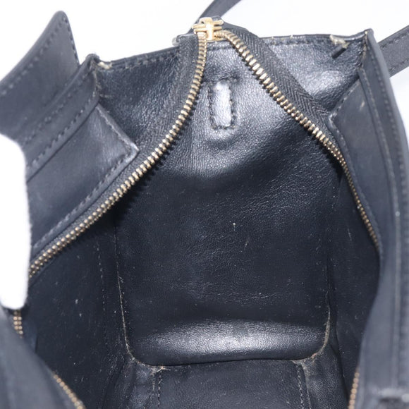 CELINE Luggage Nano shopper Hand Bag Leather 2way Black Gold Auth 211515V