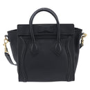 CELINE Luggage Nano shopper Hand Bag Leather 2way Black Gold Auth 211515V-3