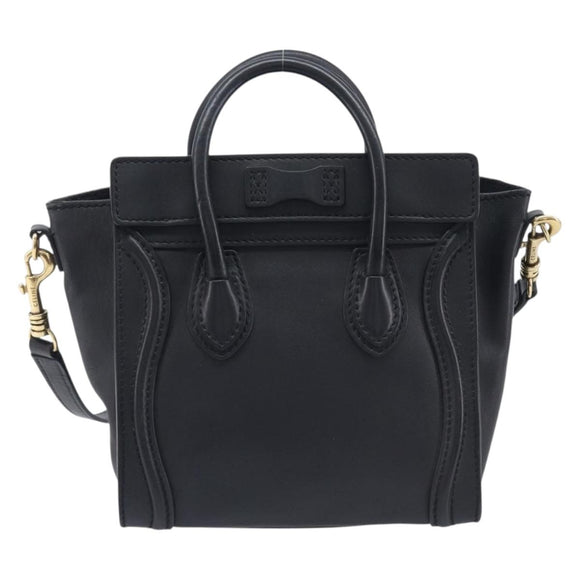 CELINE Luggage Nano shopper Hand Bag Leather 2way Black Gold Auth 211515V