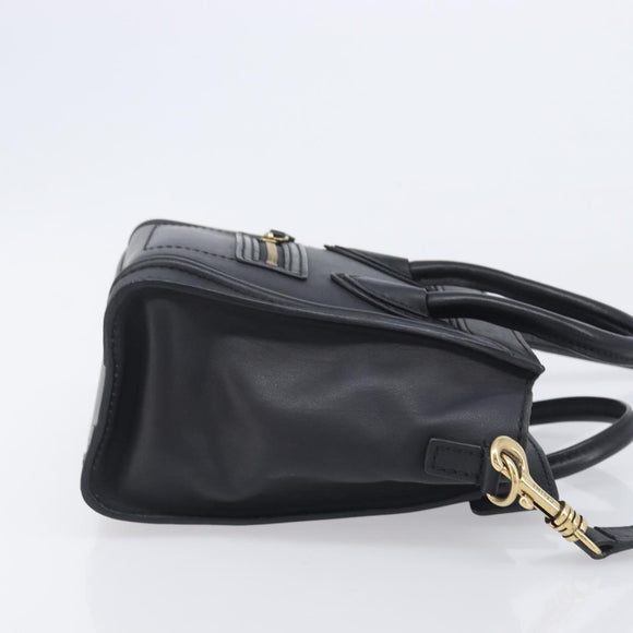 CELINE Luggage Nano shopper Hand Bag Leather 2way Black Gold Auth 211515V
