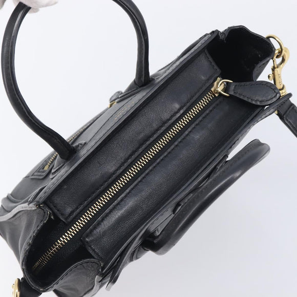 CELINE Luggage Nano shopper Hand Bag Leather 2way Black Gold Auth 211515V