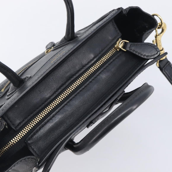 CELINE Luggage Nano shopper Hand Bag Leather 2way Black Gold Auth 211515V
