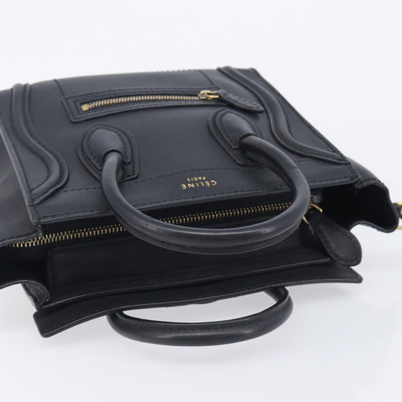 CELINE Luggage Nano shopper Hand Bag Leather 2way Black Gold Auth 211515V