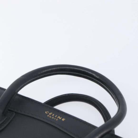 CELINE Luggage Nano shopper Hand Bag Leather 2way Black Gold Auth 211515V