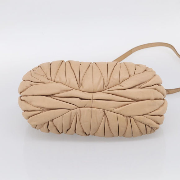 Miu Miu Matelasse Hand Bag Leather 2way Beige Gold Tone Auth 211519V