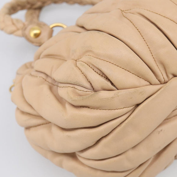 Miu Miu Matelasse Hand Bag Leather 2way Beige Gold Tone Auth 211519V