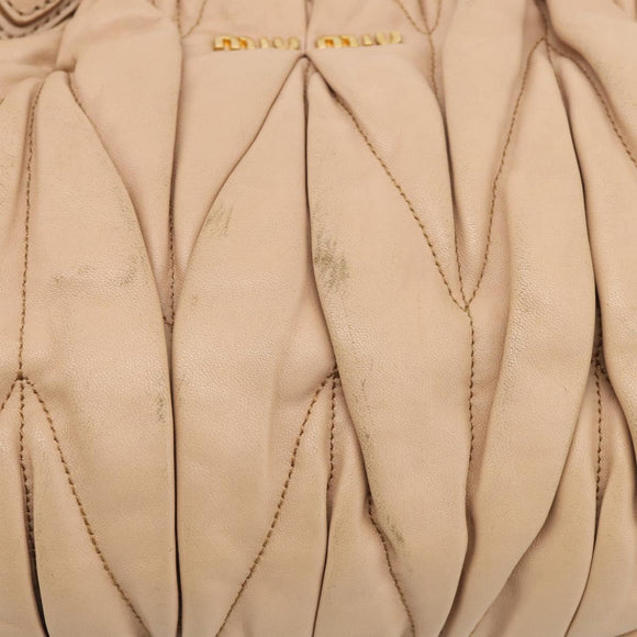 Miu Miu Matelasse Hand Bag Leather 2way Beige Gold Tone Auth 211519V