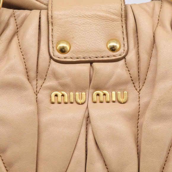 Miu Miu Matelasse Hand Bag Leather 2way Beige Gold Tone Auth 211519V