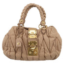 Miu Miu Matelasse Hand Bag Leather 2way Beige Gold Tone Auth 211519V-2