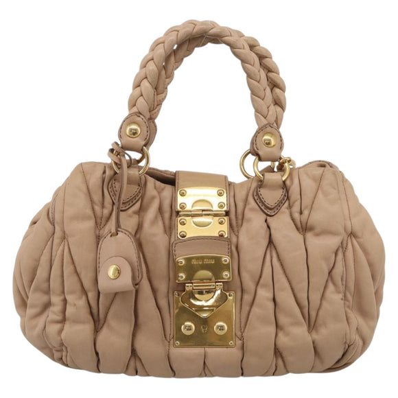 Miu Miu Matelasse Hand Bag Leather 2way Beige Gold Tone Auth 211519V