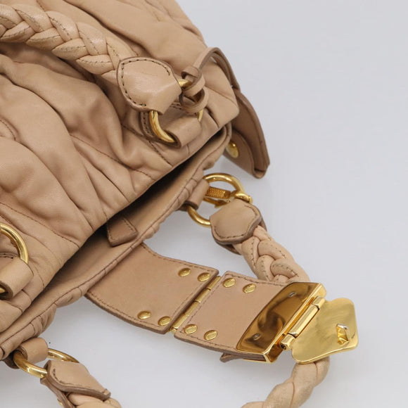 Miu Miu Matelasse Hand Bag Leather 2way Beige Gold Tone Auth 211519V