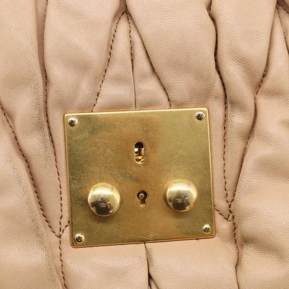 Miu Miu Matelasse Hand Bag Leather 2way Beige Gold Tone Auth 211519V