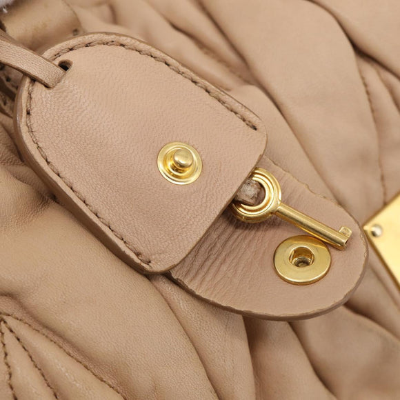 Miu Miu Matelasse Hand Bag Leather 2way Beige Gold Tone Auth 211519V