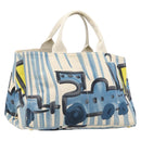PRADA Canapa GM Hand Bag Canvas Beige Blue Auth 211531V-1