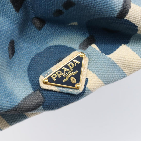 PRADA Canapa GM Hand Bag Canvas Beige Blue Auth 211531V