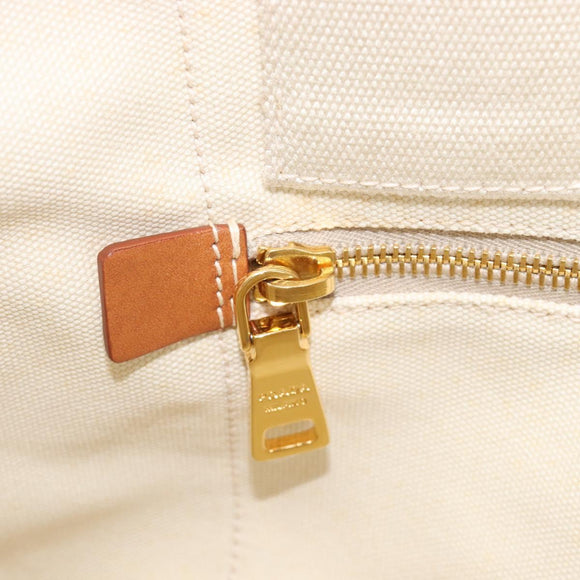 PRADA Canapa GM Hand Bag Canvas Beige Blue Auth 211531V