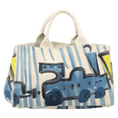 PRADA Canapa GM Hand Bag Canvas Beige Blue Auth 211531V-3