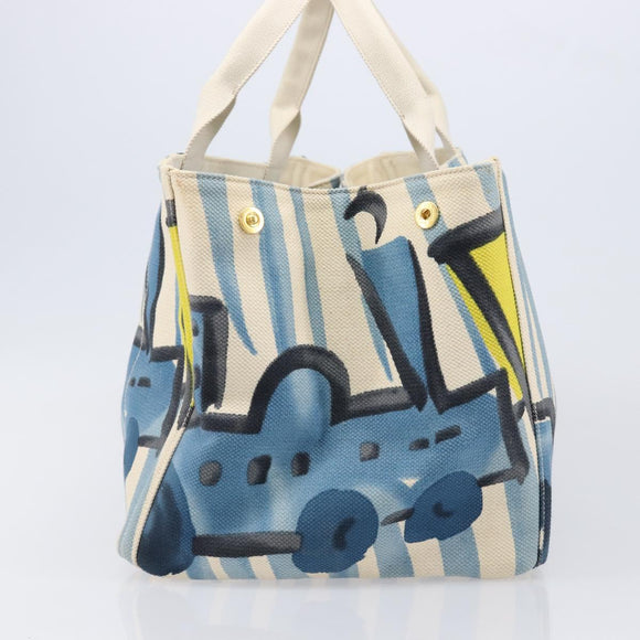 PRADA Canapa GM Hand Bag Canvas Beige Blue Auth 211531V