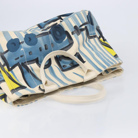 PRADA Canapa GM Hand Bag Canvas Beige Blue Auth 211531V