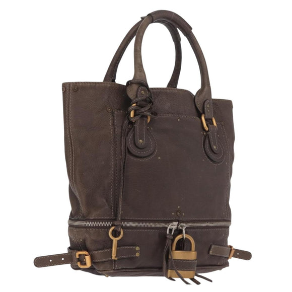 Chloe Paddington Hand Bag Leather Brown Gold Tone Auth 211538A