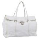 PRADA Tote Bag Leather White Silver Auth 211540A-1