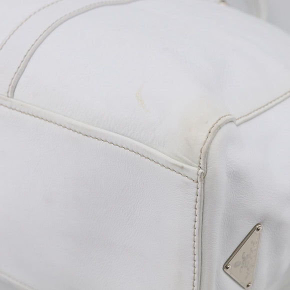 PRADA Tote Bag Leather White Silver Auth 211540A