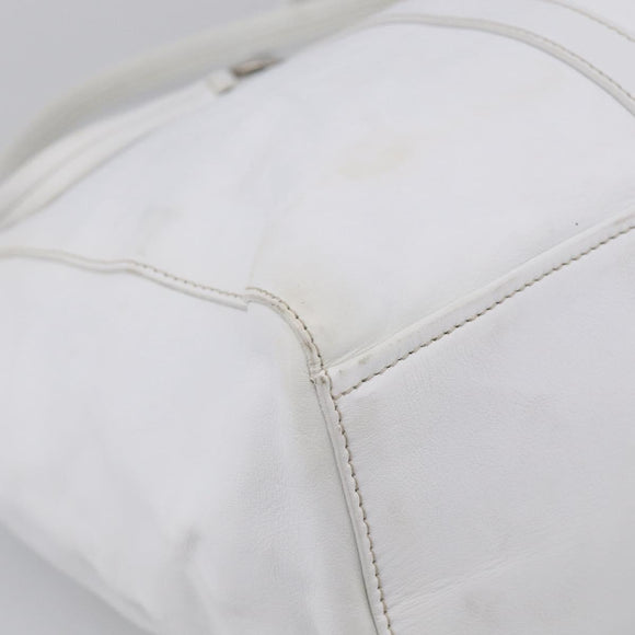 PRADA Tote Bag Leather White Silver Auth 211540A