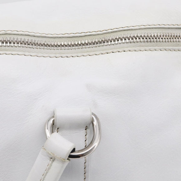 PRADA Tote Bag Leather White Silver Auth 211540A