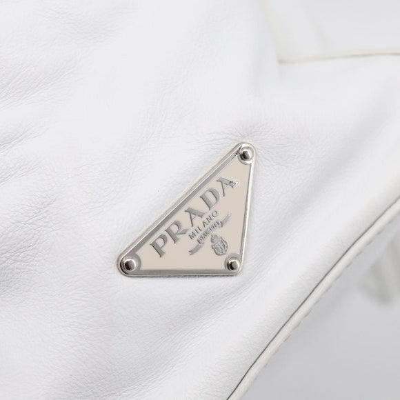PRADA Tote Bag Leather White Silver Auth 211540A