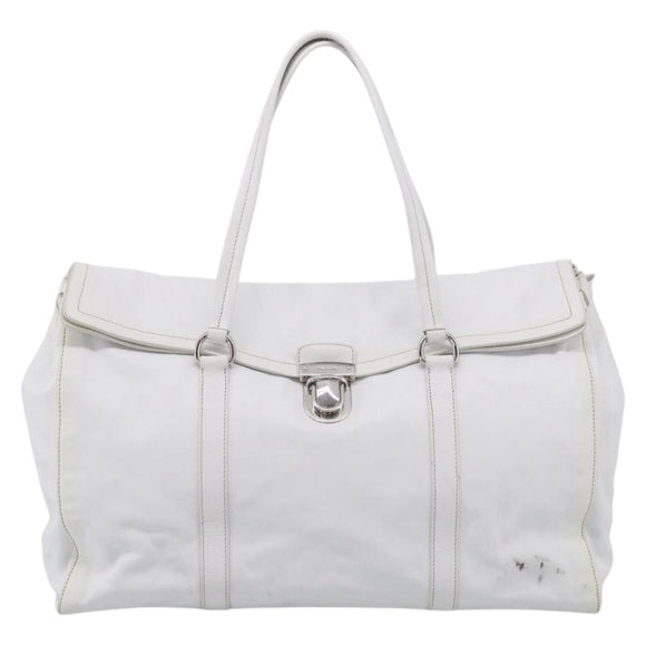 PRADA Tote Bag Leather White Silver Auth 211540A