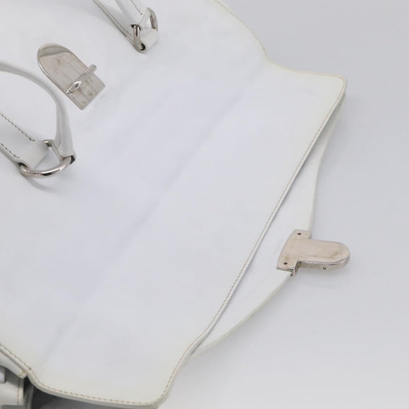 PRADA Tote Bag Leather White Silver Auth 211540A