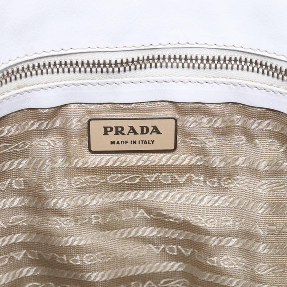 PRADA Tote Bag Leather White Silver Auth 211540A
