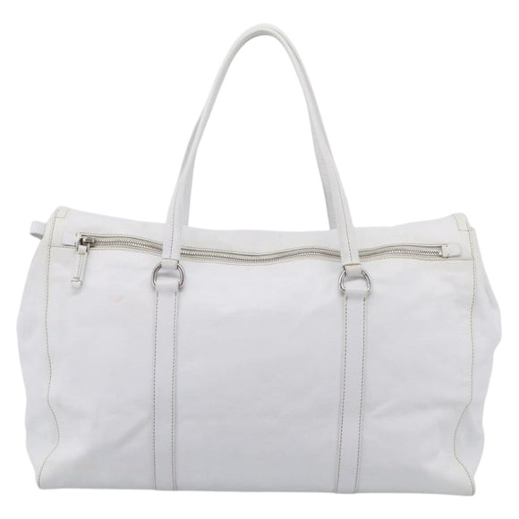 PRADA Tote Bag Leather White Silver Auth 211540A
