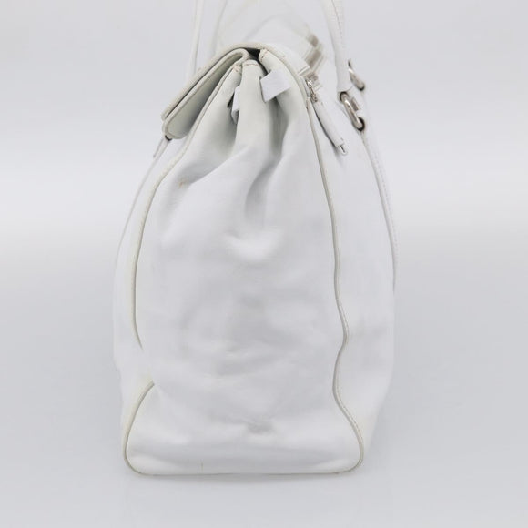 PRADA Tote Bag Leather White Silver Auth 211540A