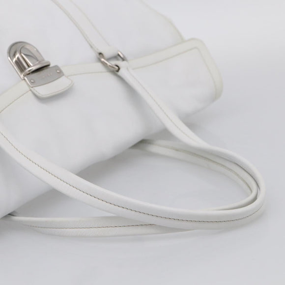 PRADA Tote Bag Leather White Silver Auth 211540A