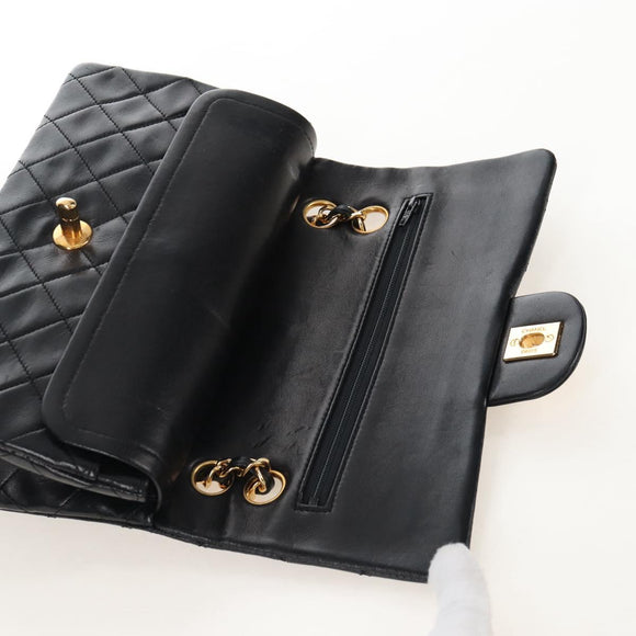 CHANEL Matelasse 23 Chain Shoulder Bag Lamb Skin Black Gold CC Auth 211543SAM