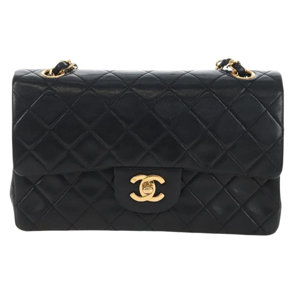 CHANEL Matelasse 23 Chain Shoulder Bag Lamb Skin Black Gold CC Auth 211543SAM