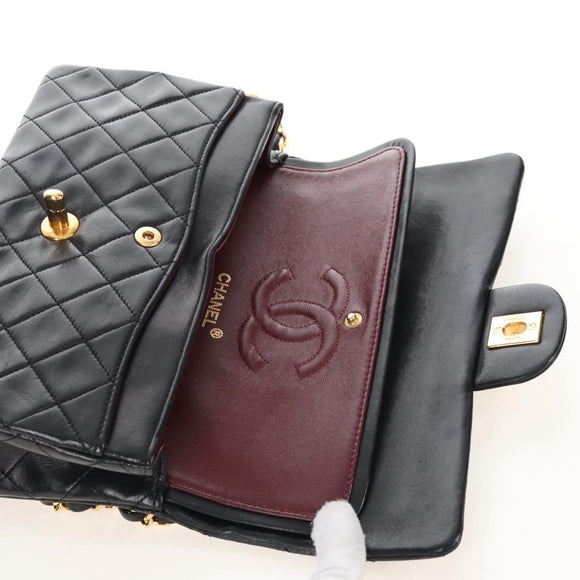 CHANEL Matelasse 23 Chain Shoulder Bag Lamb Skin Black Gold CC Auth 211543SAM