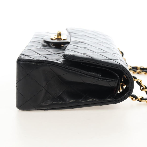 CHANEL Matelasse 23 Chain Shoulder Bag Lamb Skin Black Gold CC Auth 211543SAM