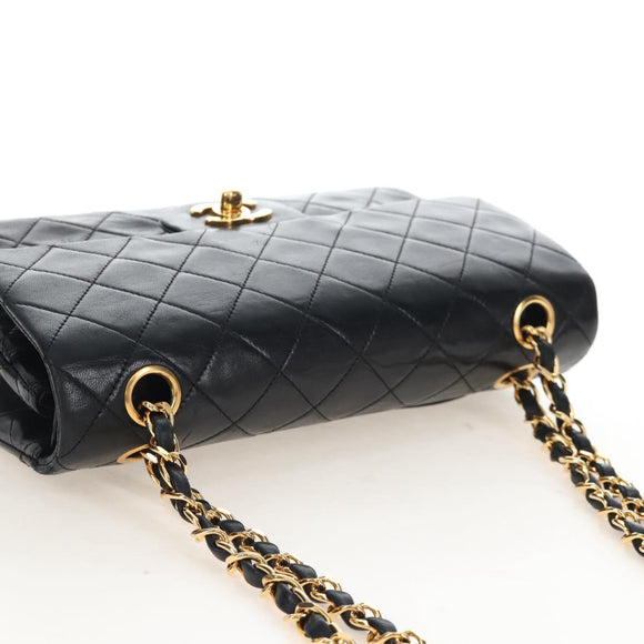 CHANEL Matelasse 23 Chain Shoulder Bag Lamb Skin Black Gold CC Auth 211543SAM