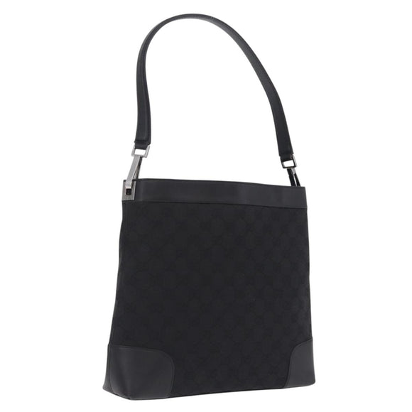 GUCCI GG Canvas Shoulder Bag Black Silver 33900 Auth 211545V