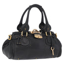 Chloe Paddington Hand Bag Leather Black Gold Auth 211548V-1