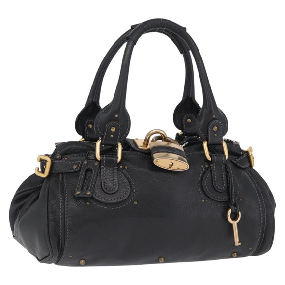 Chloe Paddington Hand Bag Leather Black Gold Auth 211548V