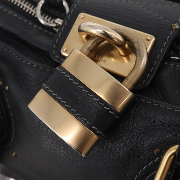 Chloe Paddington Hand Bag Leather Black Gold Auth 211548V