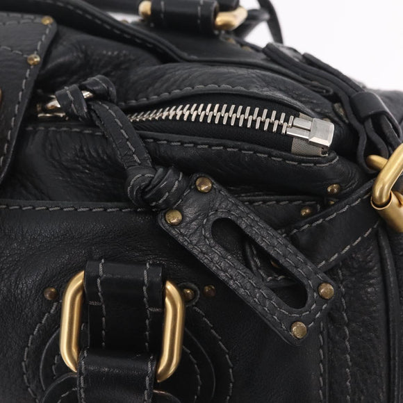 Chloe Paddington Hand Bag Leather Black Gold Auth 211548V