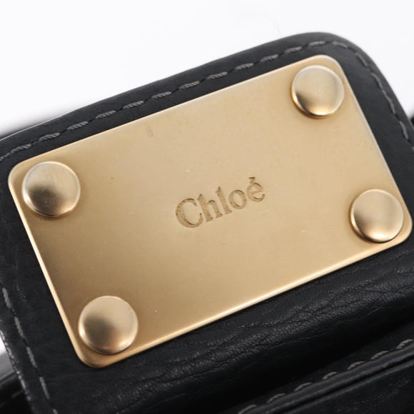 Chloe Paddington Hand Bag Leather Black Gold Auth 211548V