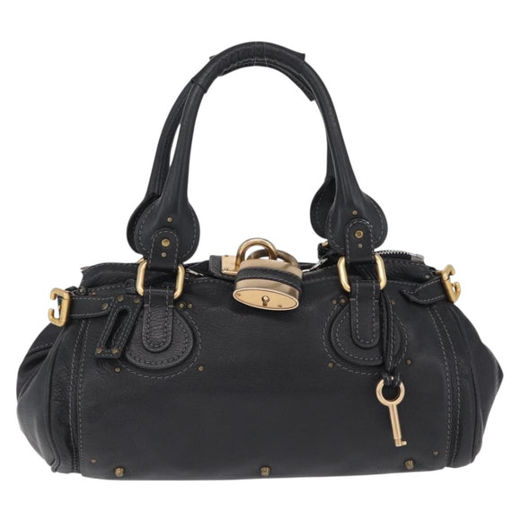 Chloe Paddington Hand Bag Leather Black Gold Auth 211548V